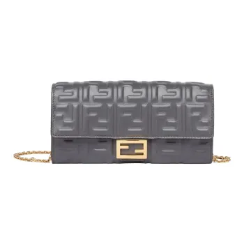 FENDI Baguette Lambskin Wallet Women's Gray