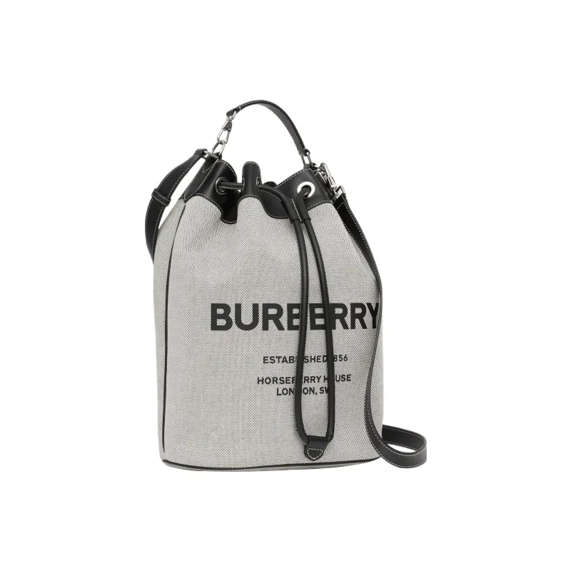 Burberry Fabric With Leather Bucket Bag Handbag Shoulder Bag Crossbody Bag Men's Gray/Black-1