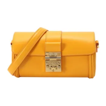 MCM Tracy Visetos Cow Leather Shoulder Bag Crossbody Bag Small Size Women's Yellow
