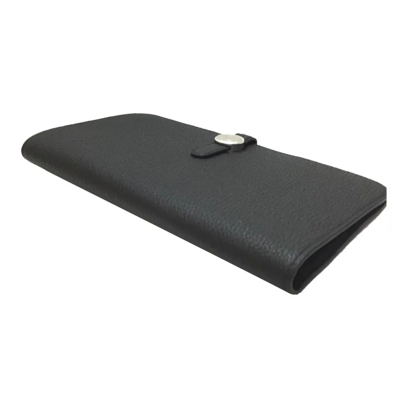 HERMES Dogon Togo Calfskin Wallet Women's Noir Black-3