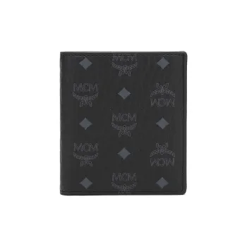 MCM Essential Visetos Origina Leather Wallet, Card Holder Mini Unisex Black