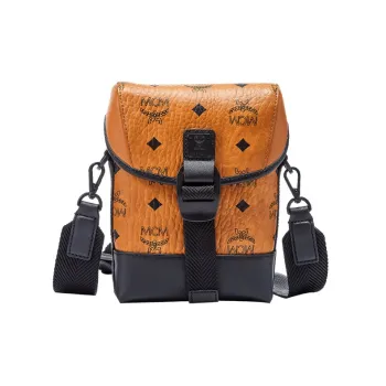 MCM Cow Leather Shoulder Bag Crossbody Bag Small Size Women's Brown Cognac
