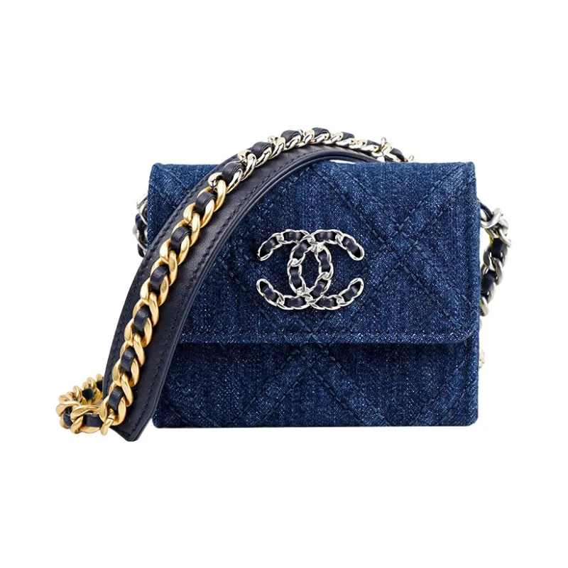 CHANEL Denim Fabric Coin Purse, Crossbody Bag, Shoulder Bag Unisex Dark Blue-1