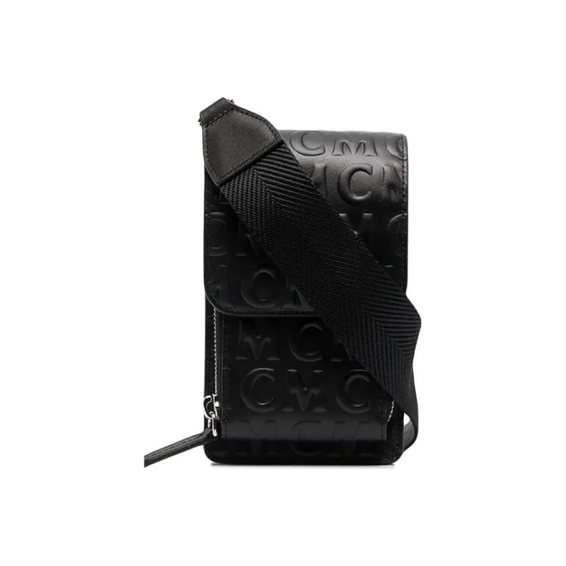 MCM Leather Cell Phone Protective Cover, Crossbody Bag Unisex Black-0