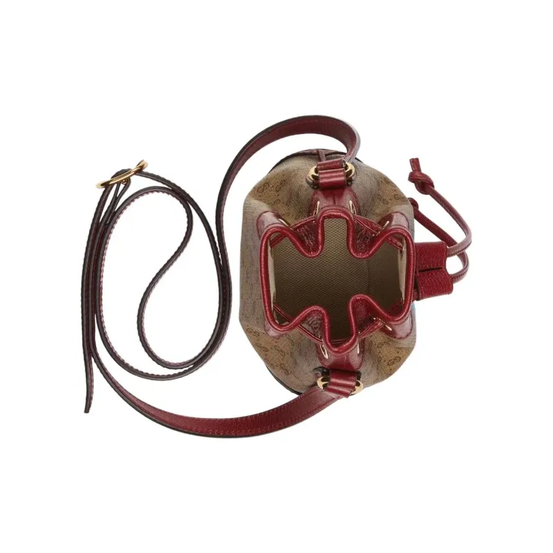 GUCCI Doraemon Collaboration Canvas With Leather Bucket Bags Shoulder Bag Crossbody Bag Women's Red-3