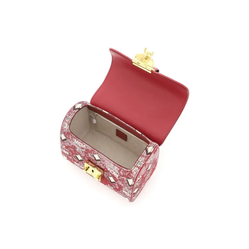 MCM Cow Leather Handbag Women's Red-3