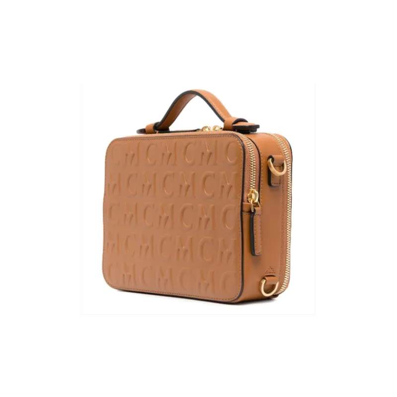 MCM Klassik Visetos Cow Leather Handbag Shoulder Bag Crossbody Bag Small Size Men's Brown Cognac-1