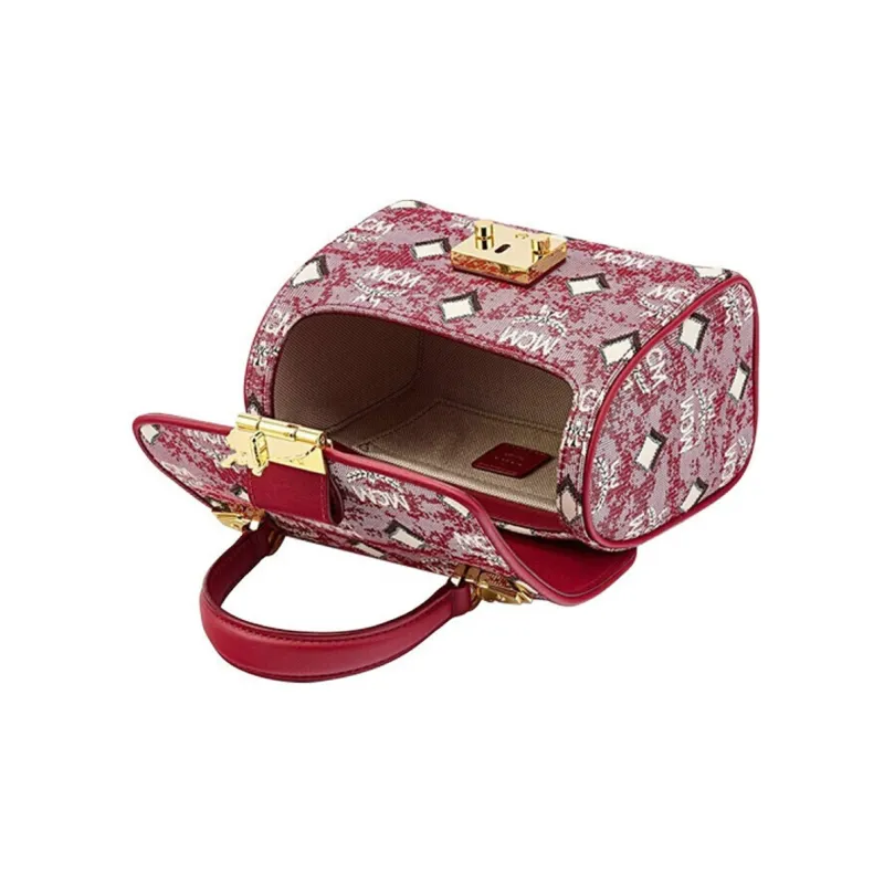 MCM Cow Leather Handbag Women's Red-4
