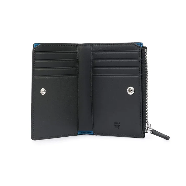 MCM Visetos Coated Canvas Coin Purse, Wallet, Card Holder Mini Men's Black & Blue-1