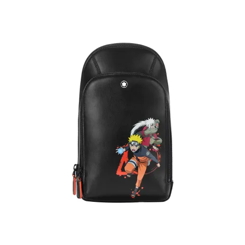 MONTBLANC Naruto Collaboration Cow Leather Patchwork With Fabric Sling Bag Shoulder Bag Crossbody Bag Men's Black/Red