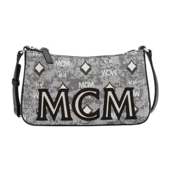 MCM Cow Leather Underarm Shoulder Bag Mini Women's Gray