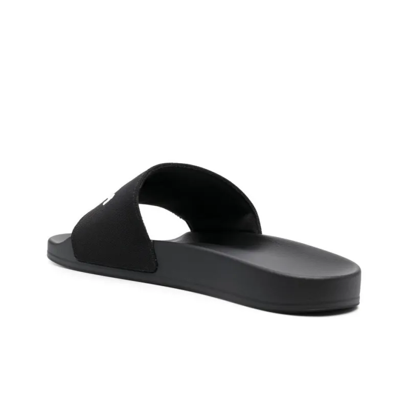 Balenciaga Logo Embroidered Pool Slides 'Black White'-3