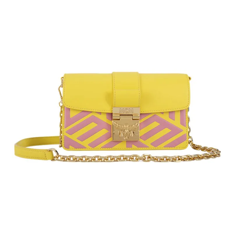 MCM Calfskin Shoulder Bag, Crossbody Bag Mini Women's Yellow & Multicolor-0