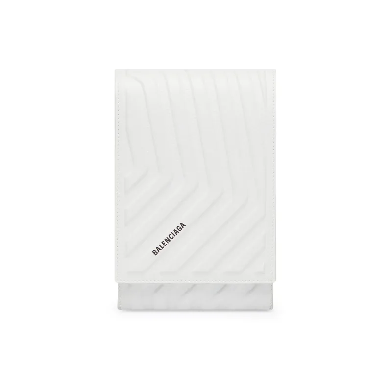 Balenciaga Car Grained Calfskin One Shoulder Crossbody Cell Phone Pouch Men's White-0