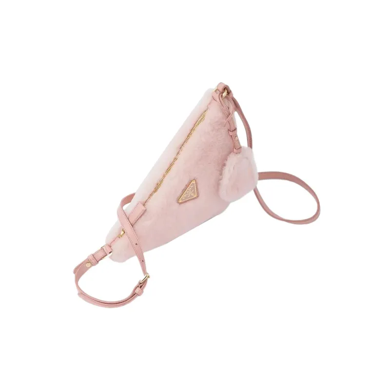 PRADA Plush Fuzzy Bag, Underarm Handbag, Shoulder Bag Women's Cherry Blossom Pink-1