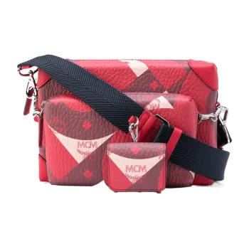 MCM Soft Berlin Visetos Artificial Leather Shoulder Bag, Crossbody Bag Small Size Men's Red