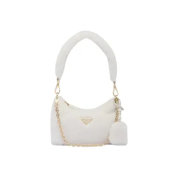 PRADA Shearling Hobo Bag, Fuzzy Bag, Shoulder Bag, Handbag Women's White