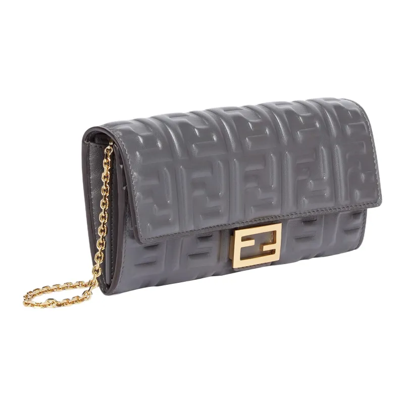 FENDI Baguette Lambskin Wallet Women's Gray-1