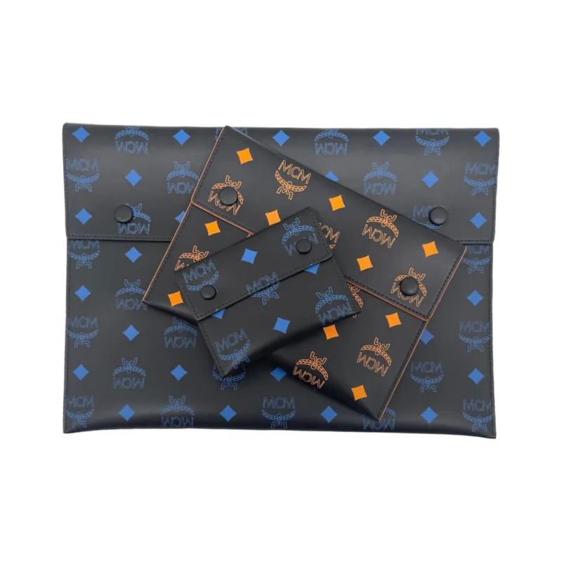 MCM Visetos Leather 3 in 1 Card Holder Clutch Men's Black-0