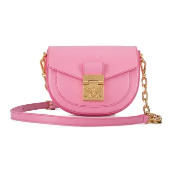 MCM Patricia Visetos Leather Saddle Bag, Shoulder Bag, Crossbody Bag Mini Women's Pink
