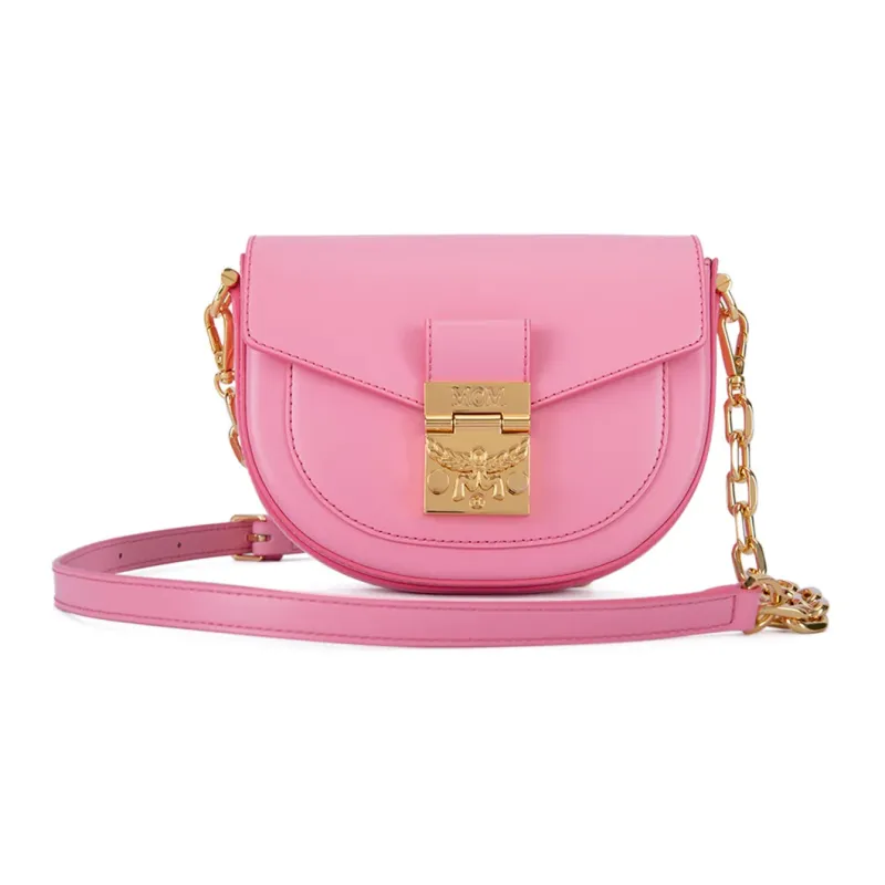 MCM Patricia Visetos Leather Saddle Bag, Shoulder Bag, Crossbody Bag Mini Women's Pink-0