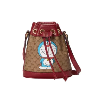 GUCCI Doraemon Collaboration Canvas With Leather Bucket Bags Shoulder Bag Crossbody Bag Women's Red