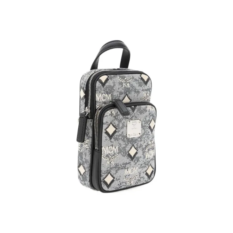 MCM Klassik Visetos Jacquard Fabric Shoulder Bag Crossbody Bag Extra Mini Women's Gray-1