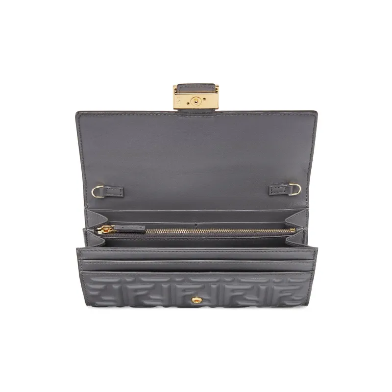 FENDI Baguette Lambskin Wallet Women's Gray-3