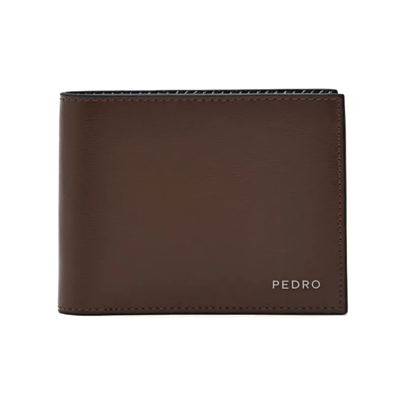 PEDRO Calfskin Textile Card Holder Wallet Men's Black/Umber-1