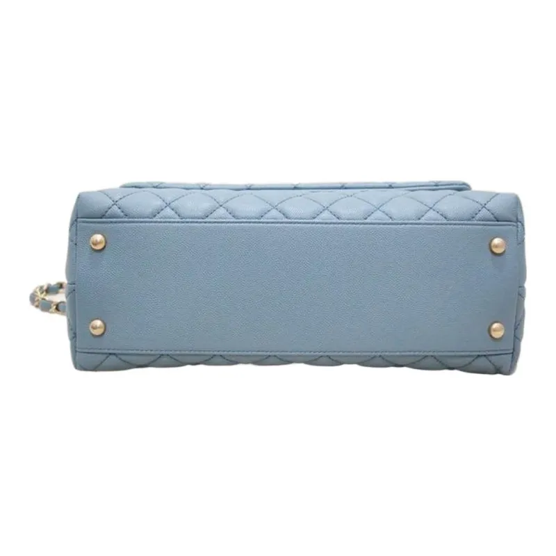 CHANEL Coco Handle Caviar Cow Leather & Gold Metal Flap Bag, Shoulder Bag, Crossbody Bag, Handbag Tubas Women's Blue-3