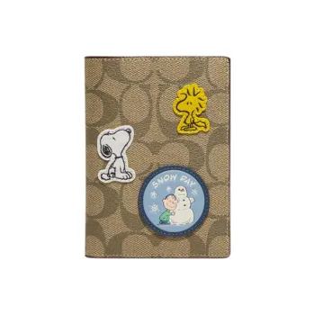 COACH Peanuts Snoopy Collaboration Passport Case Coated Canvas Passport Case Mini Men's Khaki