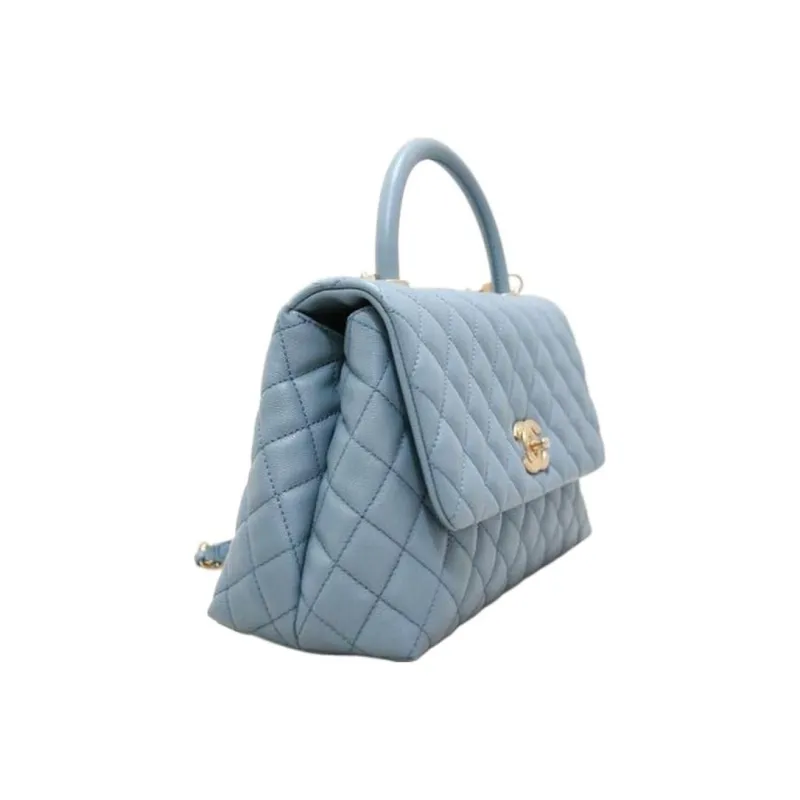 CHANEL Coco Handle Caviar Cow Leather & Gold Metal Flap Bag, Shoulder Bag, Crossbody Bag, Handbag Tubas Women's Blue-2