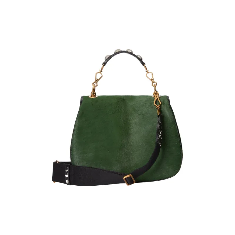GUCCI Blondie Small Cow Hair Patchwork Leather Trim Shoulder Bag Crossbody Bag Handbag Medium Size Women's Green-3