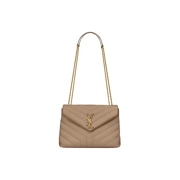 SAINT LAURENT LOULOU Calfskin Portable Crossbody Bag, Shoulder Bag Women's Gray Brown-0