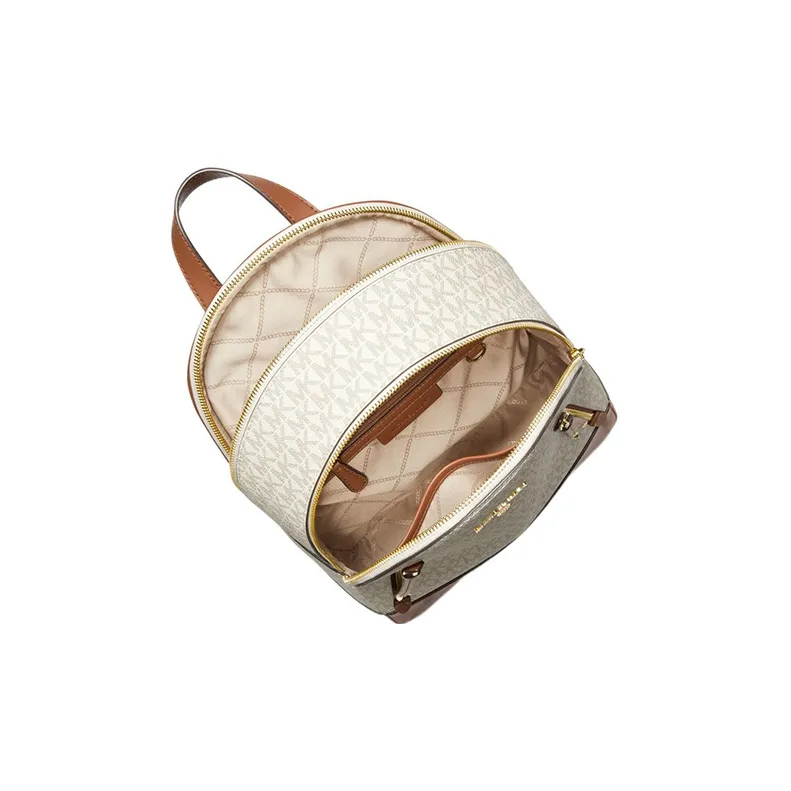 MICHAEL KORS MK Brooklyn Canvas With Leather Trim Backpack Medium Size Women's Ivory & Brown-2
