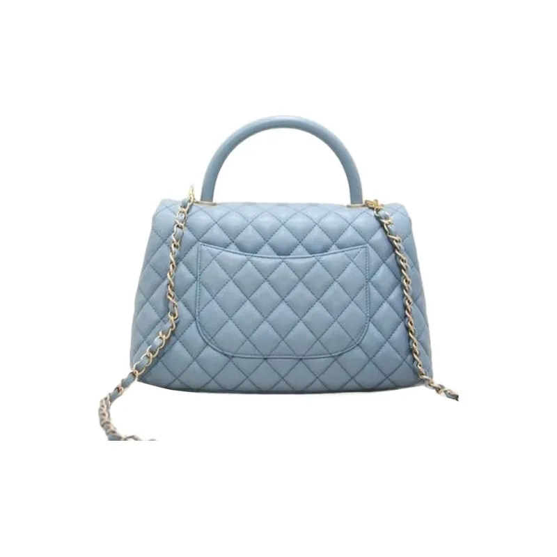 CHANEL Coco Handle Caviar Cow Leather & Gold Metal Flap Bag, Shoulder Bag, Crossbody Bag, Handbag Tubas Women's Blue-1