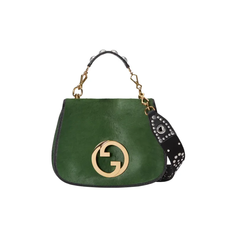 GUCCI Blondie Small Cow Hair Patchwork Leather Trim Shoulder Bag Crossbody Bag Handbag Medium Size Women's Green-0
