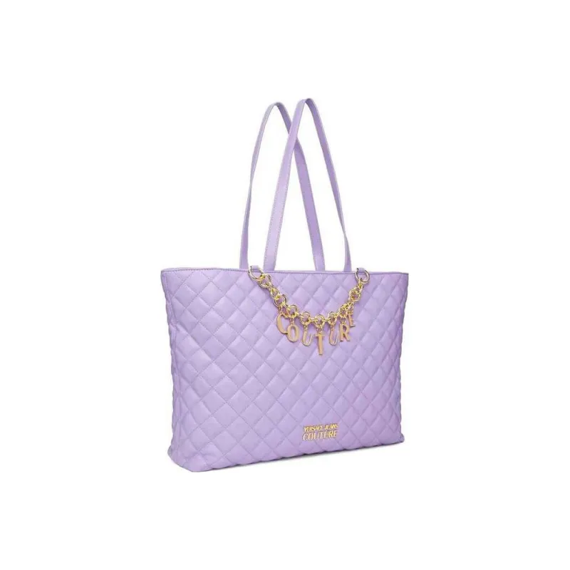 VERSACE JEANS COUTURE Polyurethane PU Tote Bag, Shopping Bag, Handbag, Shoulder Bag Women's Lavender Purple-1