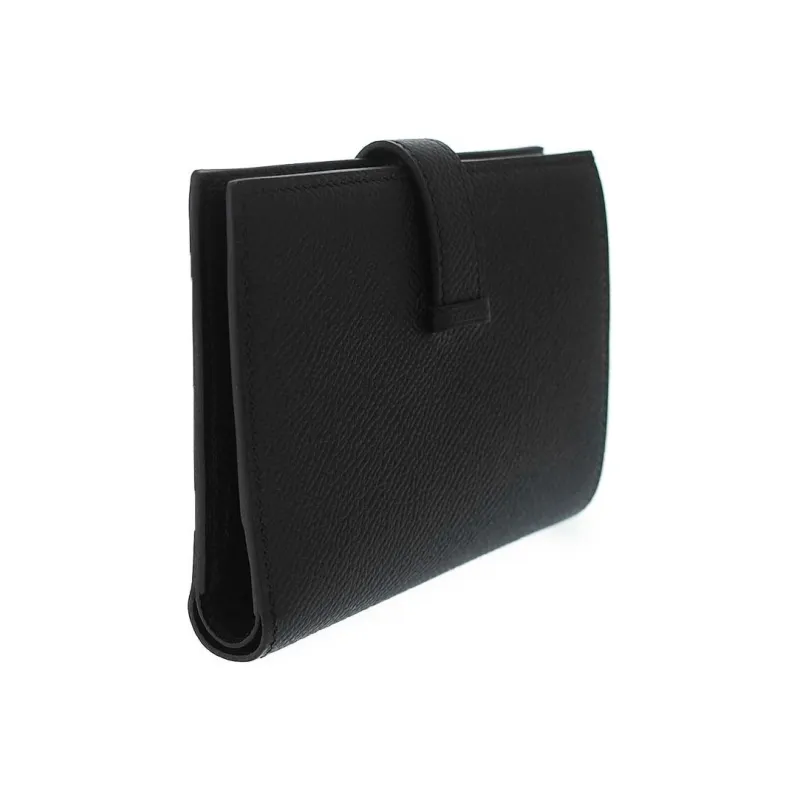 HERMES Bearn Epsom Calfskin Short Wallet Women's Noir Black-3