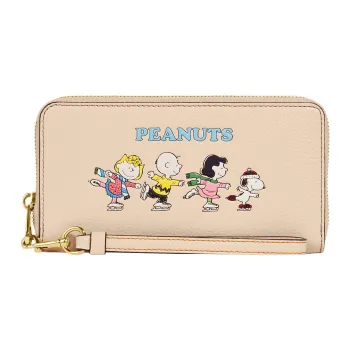 COACH Peanuts Snoopy Collaboration Zip Around Refined Pebble Leather Card Holder Wallet Women's Ivory White