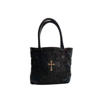Chrome Hearts Leather Tote Bag Shopping Bag Shoulder Bag Handbag Women's Black