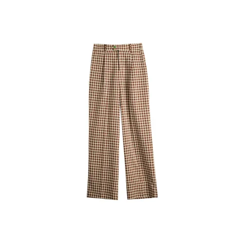 Olrain Casual Pants Women's Coffee Grid