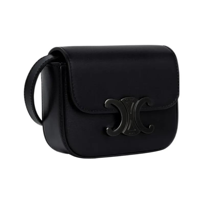 CELINE Triomphe Shiny Cow Leather Clutches Shoulder Bag Crossbody Bag Mini Women's Black-1