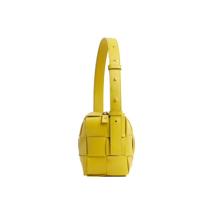 Bottega Veneta Brick Casstte Leather Waffle Bag, Shoulder Bag, Handbag, Shoulder Bag Medium Size Women's Yellow-1