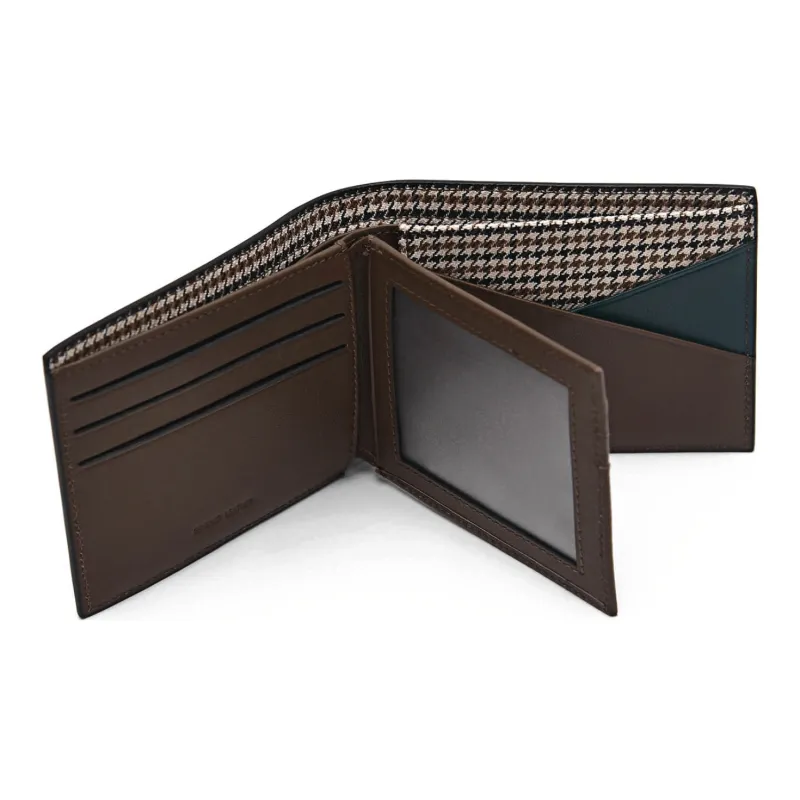 PEDRO Calfskin Textile Card Holder Wallet Men's Black/Umber-3