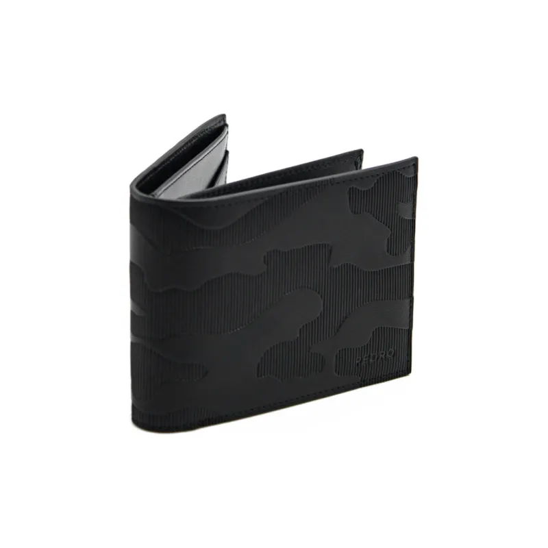 PEDRO Calfskin Textile Card Holder Wallet Men's Black/Umber-7