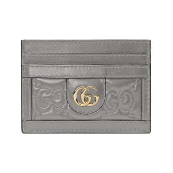 GUCCI GG Matelassé Leather Clutch Card Holder Small Size Women's Gray