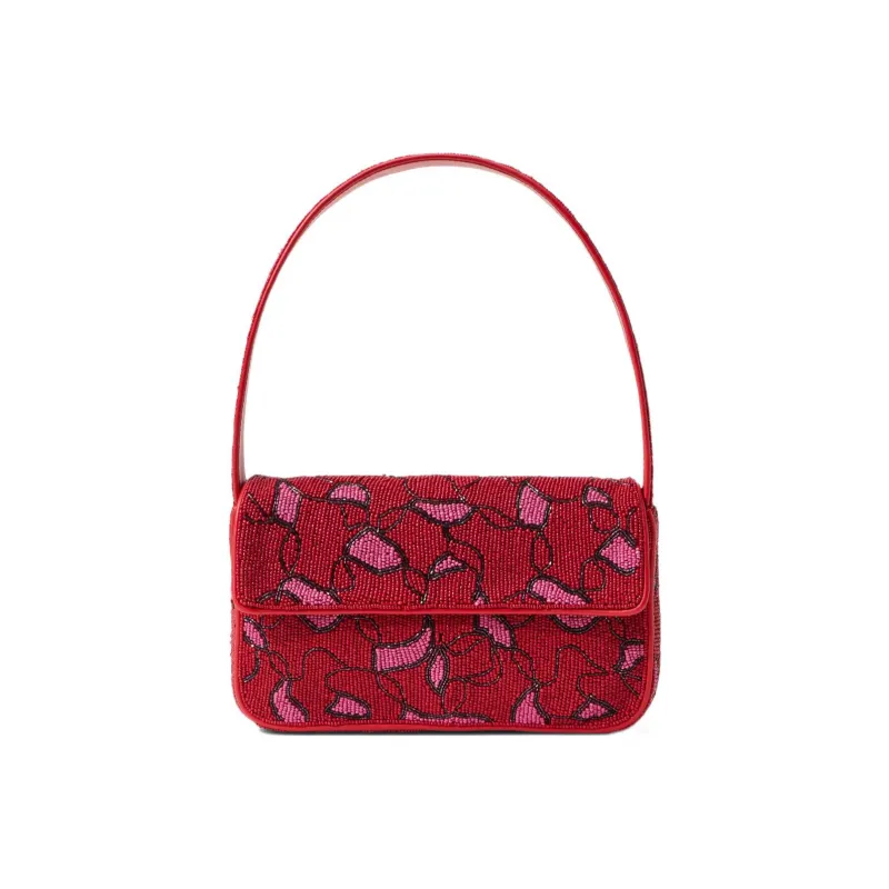 Staud Beaded Handbag Shoulder Bag Women's Cherry Red-0