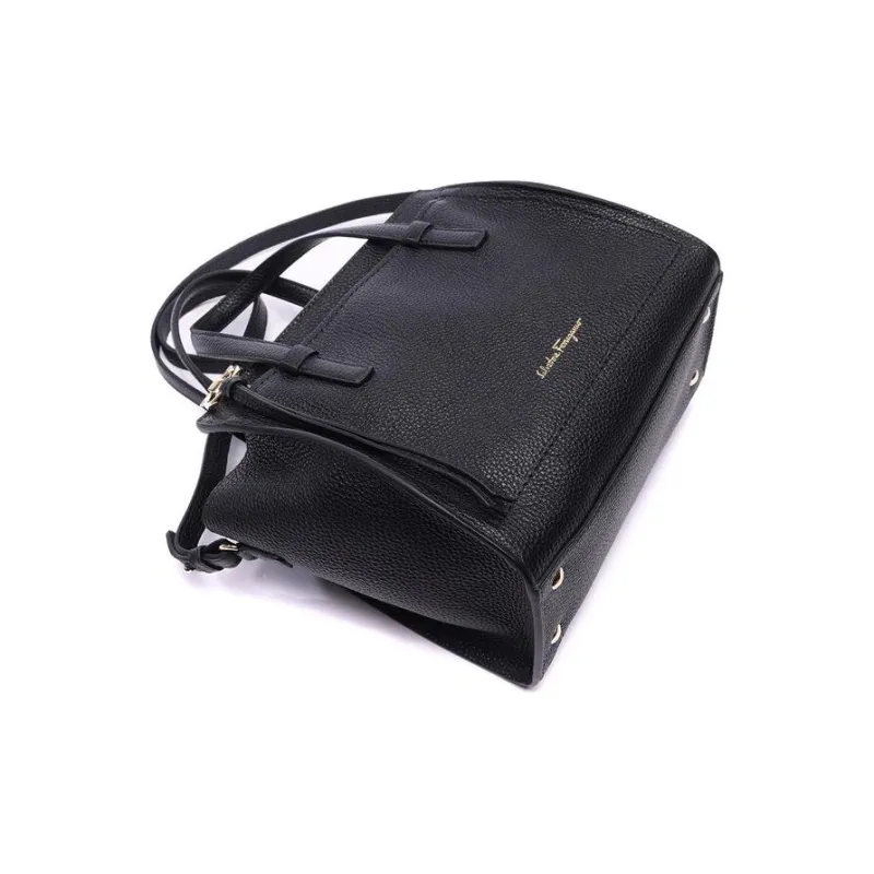 FERRAGAMO Calfskin Leather Shoulder Bag, Crossbody Bag, Handbag Women's Black-4