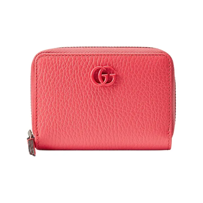 GUCCI GG Marmont Leather Card Holder Women's Coral Pink-0